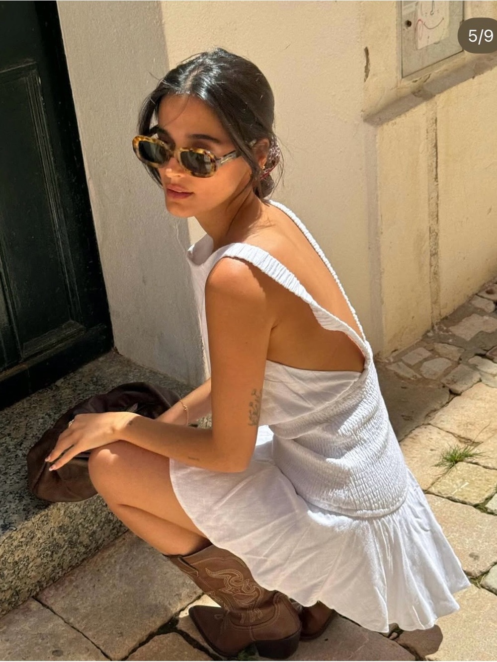 Open-Back White Mini Dress with Tiered Hem
